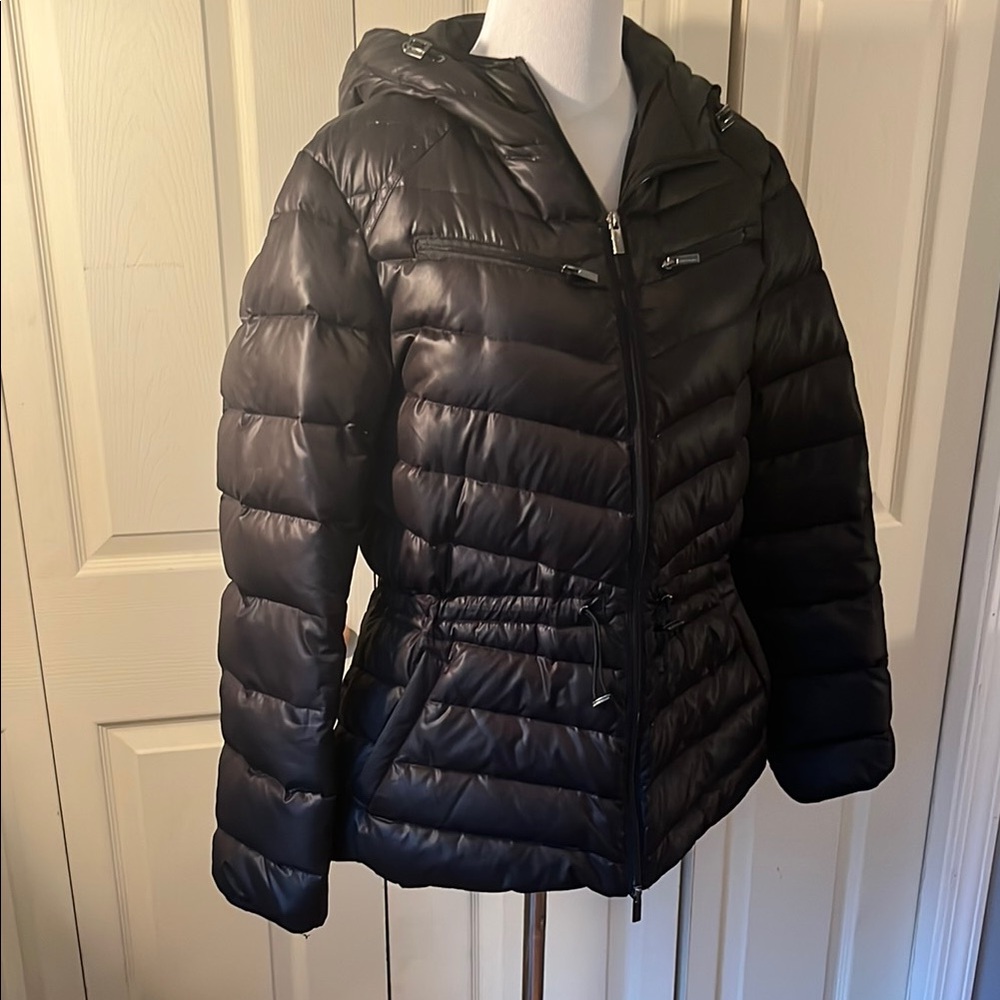 Kenneth Cole Black Quilted Puffer Jacket with Stand-Up Collar